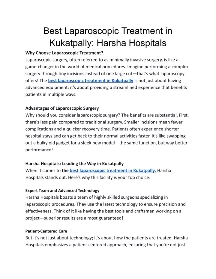 best laparoscopic treatment in kukatpally harsha