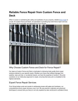 Reliable Fence Repair from Custom Fence and Deck