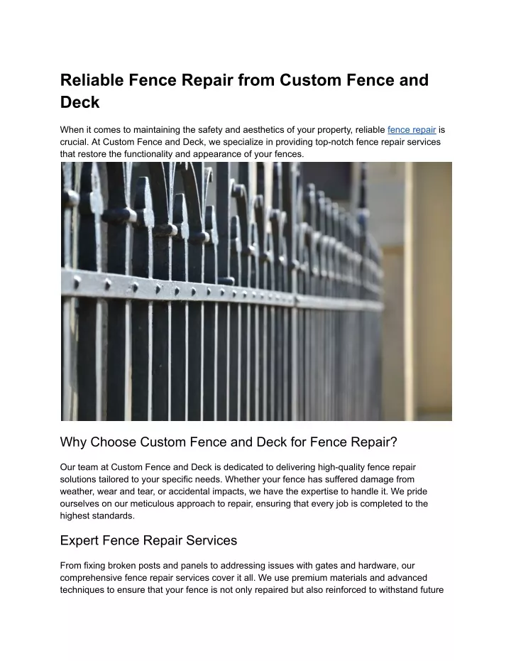 reliable fence repair from custom fence and deck