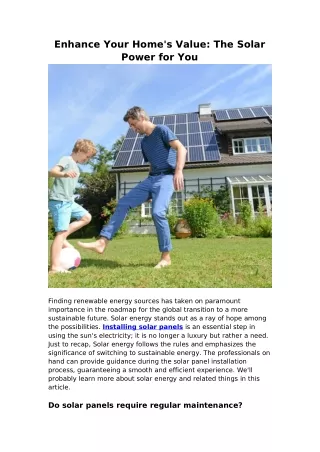 Enhance Your Home's Value: The Solar Power for You