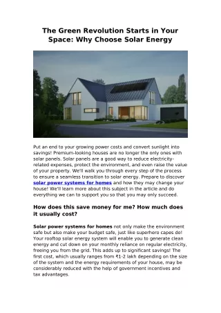 The Green Revolution Starts in Your Space: Why Choose Solar Energy