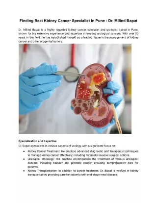 Finding Best Kidney Cancer Specialist in Pune _ Dr. Milind Bapat