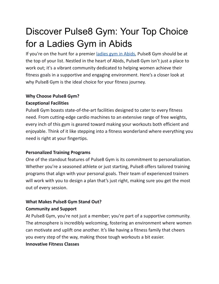 discover pulse8 gym your top choice for a ladies