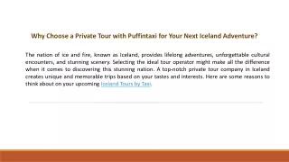 Why Choose a Private Tour with PuffinTaxi for Your Next Iceland Adventure?