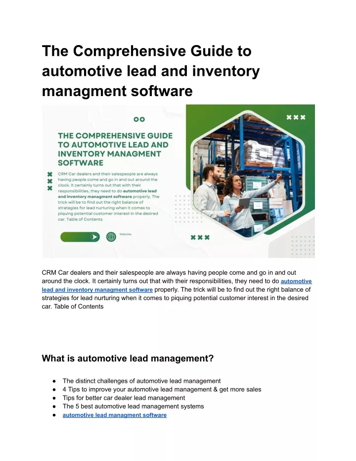 the comprehensive guide to automotive lead