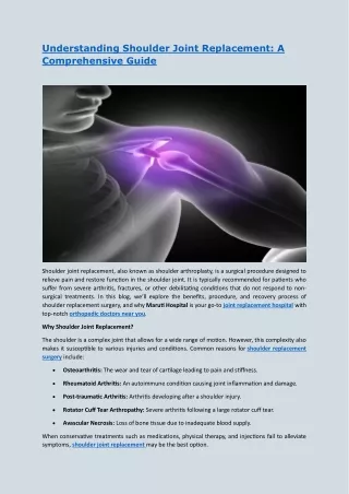 Understanding Shoulder Joint Replacement. A Comprehensive Guide