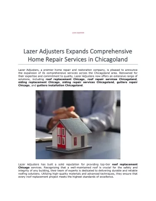 Lazer Adjusters Expands Comprehensive Home Repair Services in Chicagoland