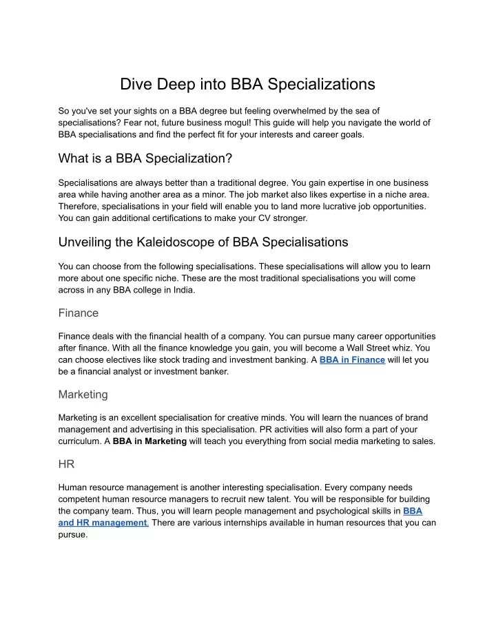 dive deep into bba specializations