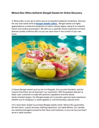 Mixture Box Offers Authentic Bengali Sweets for Online Discovery