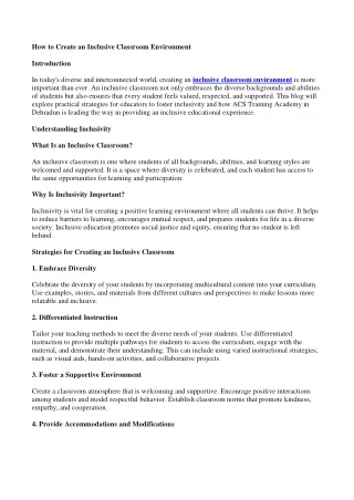 How to Create an Inclusive Classroom Environment-ACS Training Academy