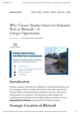 Why Choose Shankar Estate for Industrial Plots in Bhiwadi – A Unique Opportunity