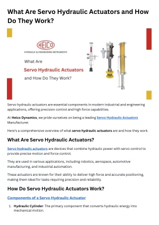 What Are Servo Hydraulic Actuators and How Do They Work