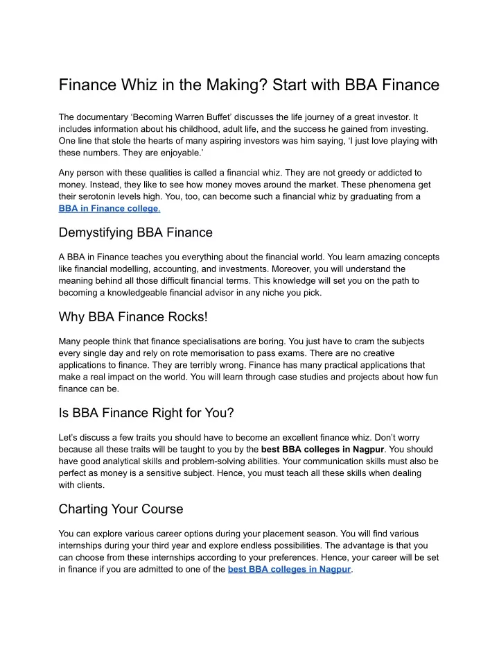 finance whiz in the making start with bba finance