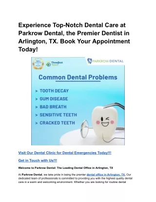 Experience Top-Notch Dental Care at Parkrow Dental, the Premier Dentist in Arlington, TX