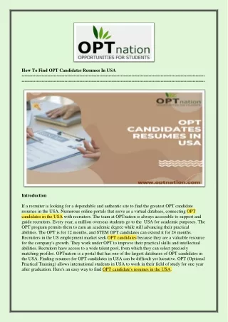 How To Find OPT Candidates Resumes In USA