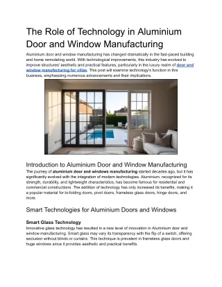 Technology in Aluminium Door and Windows Manufacturing