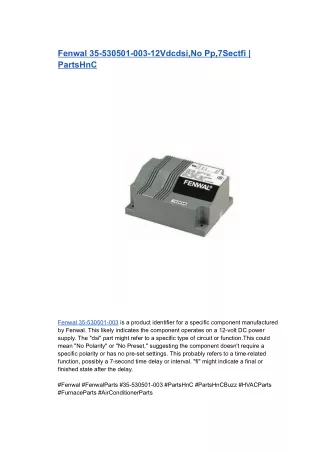 Fenwal 35-530501-003-12Vdcdsi,No Pp,7Sectfi | PartsHnC