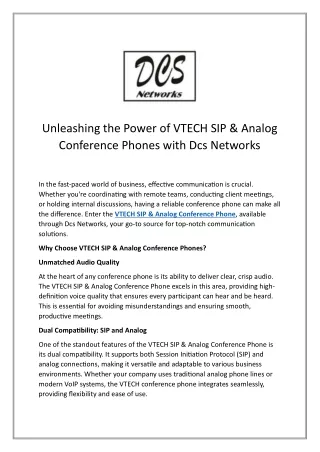Unleashing the Power of VTECH SIP & Analog Conference Phones with Dcs Networks