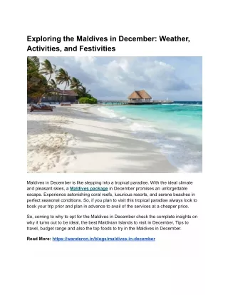 Maldives In December: The Flawless Seasonal Getaway Awaits!