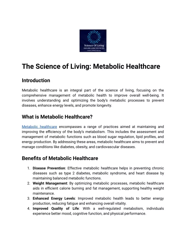 the science of living metabolic healthcare