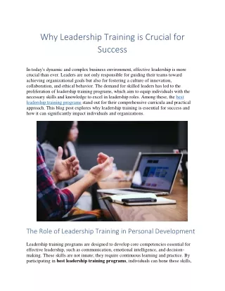 Why Leadership Training is Crucial for Success