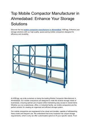 Top Mobile Compactor Manufacturer in Ahmedabad: Enhance Your Storage Solutions