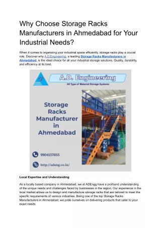 Why Choose Storage Racks Manufacturers in Ahmedabad for Your Industrial Needs?