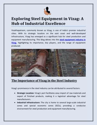 Exploring Steel Equipment in Vizag: A Hub of Industrial Excellence