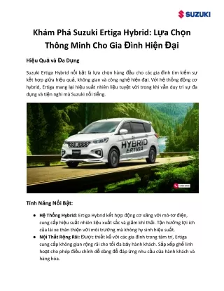 Khám Phá Suzuki Ertiga Hybrid - Lựa Chọn Thông Minh Cho Gia Đình Hiện Đại