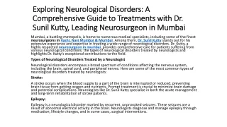 Exploring Neurological Disorders A Comprehensive Guide to Treatments with Dr. Sunil Kutty Leading Neurosurgeon in Mumbai