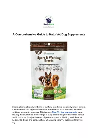 A Comprehensive Guide to NaturVet Dog Supplements