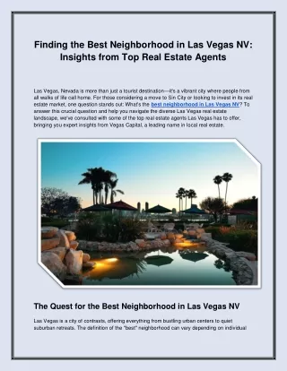 Finding the Best Neighborhood in Las Vegas NV_ Insights from Top Real Estate Agents