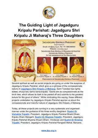 The Guiding Light of Jagadguru Kripalu Parishat: Jagadguru Shri Kripalu Ji Mahar