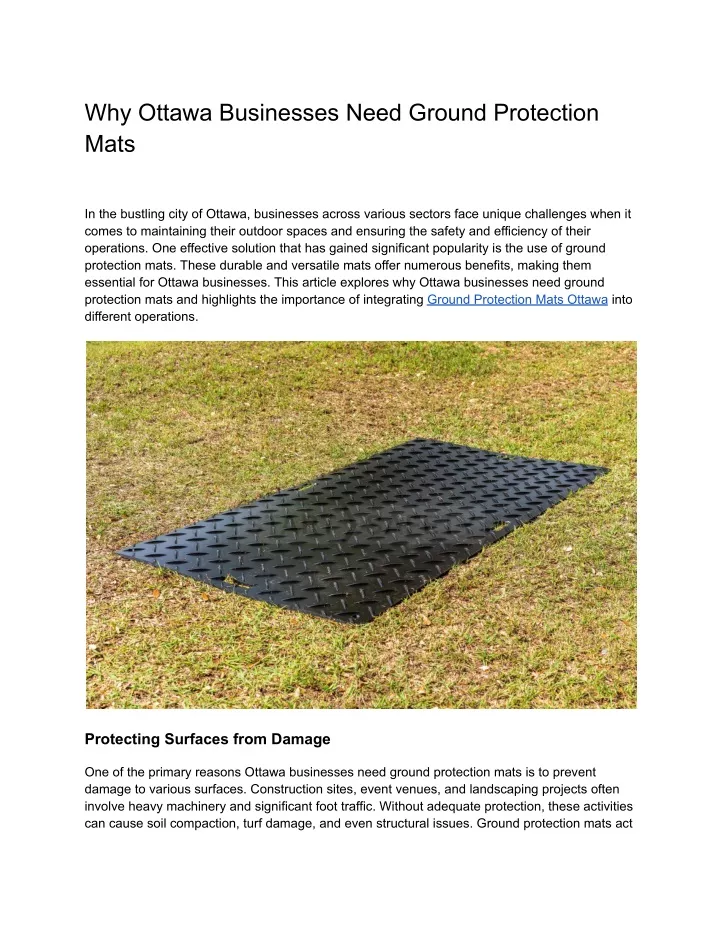 why ottawa businesses need ground protection mats