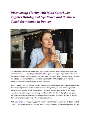 Discovering Clarity with Mina Satori, Los Angeles Ontological Life Coach and Business Coach for Women in Denver