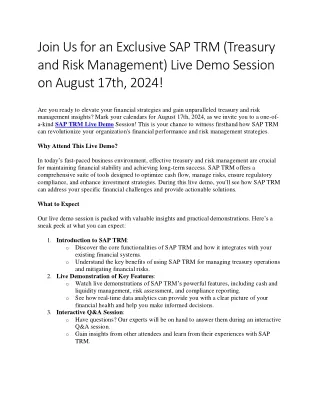 SAP TRM (Treasury and Risk Management) Live Demo Session