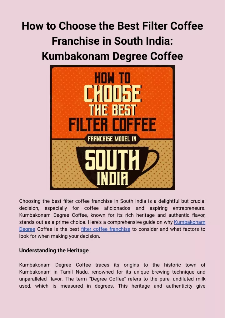 how to choose the best filter coffee franchise