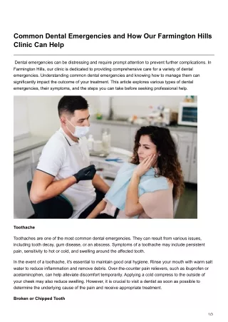 Common Dental Emergencies and How Our Farmington Hills Clinic Can Help