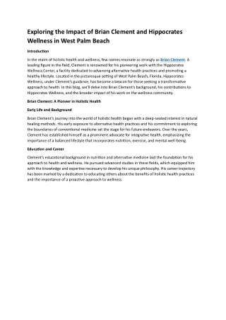 exploring the impact of brian clement