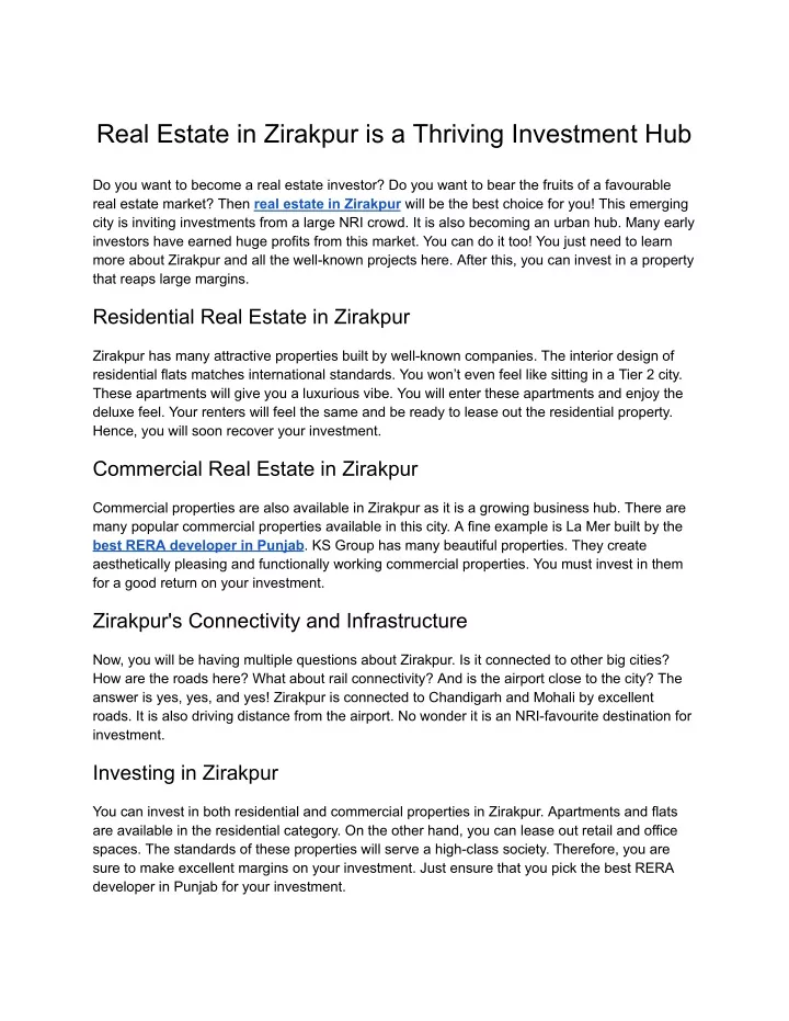 real estate in zirakpur is a thriving investment