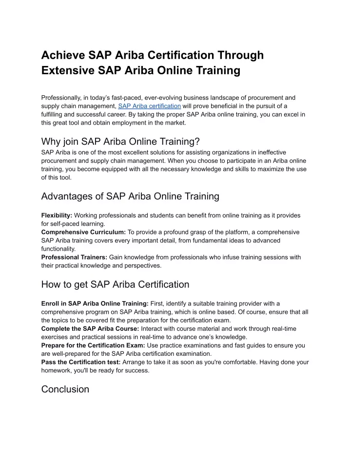 achieve sap ariba certification through extensive