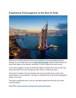 Experience Extravagance at the Burj Al Arab