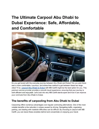 The Ultimate Carpool Abu Dhabi to Dubai Experience_ Safe, Affordable, and Comfortable