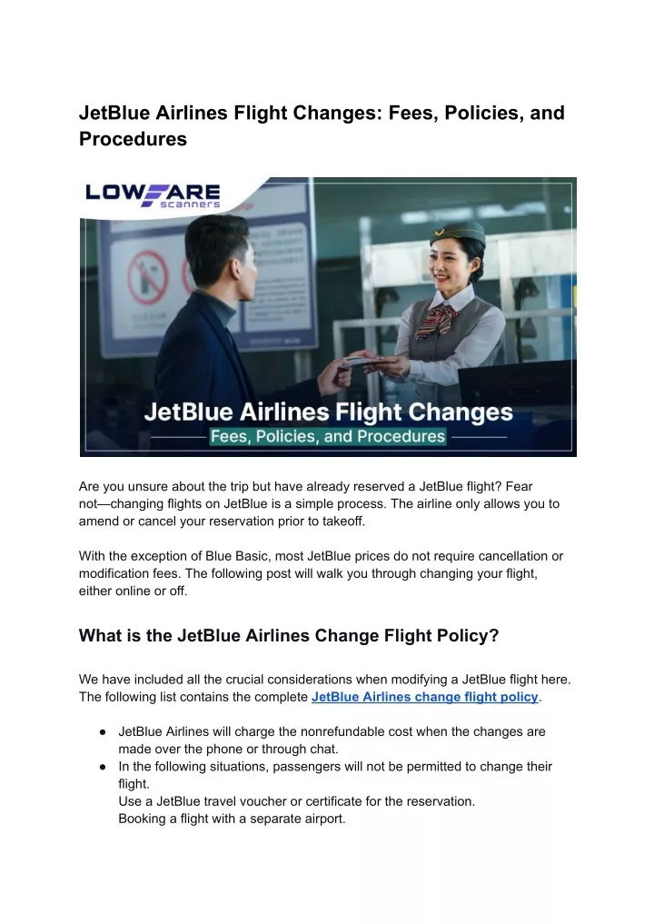 jetblue airlines flight changes fees policies