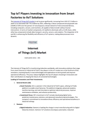 top lot players investing in innovation from