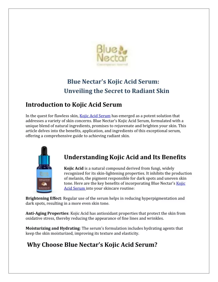 blue nectar s kojic acid serum unveiling