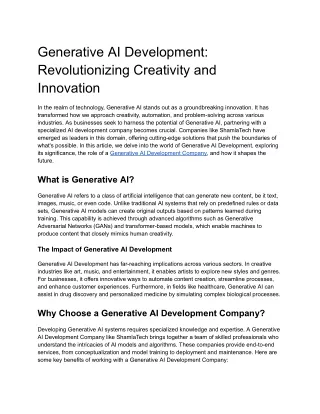 "The Future of Content Creation: Exploring Generative AI Development"
