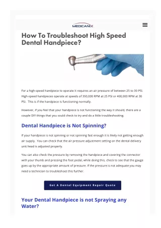 How To Troubleshoot High Speed Dental Handpiece?
