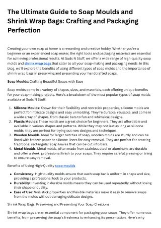 The Ultimate Guide to Soap Moulds and Shrink Wrap Bags Crafting and Packaging Perfection