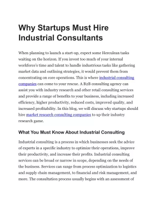 Why Startups Must Hire Industrial Consultants